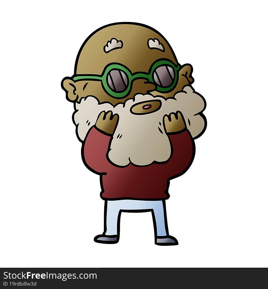 cartoon curious man with beard and sunglasses. cartoon curious man with beard and sunglasses