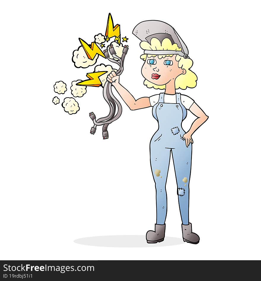 freehand drawn cartoon electrician woman