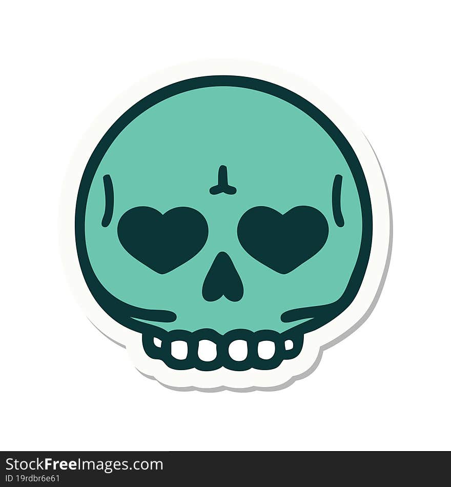 sticker of tattoo in traditional style of a skull. sticker of tattoo in traditional style of a skull