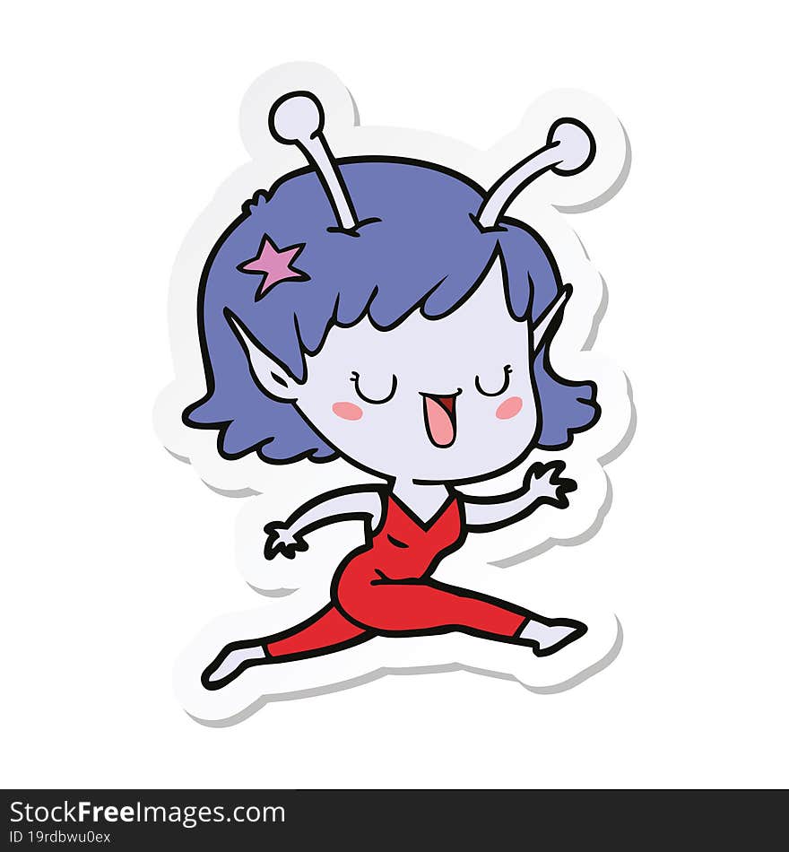 Sticker Of A Happy Alien Girl Cartoon Laughing