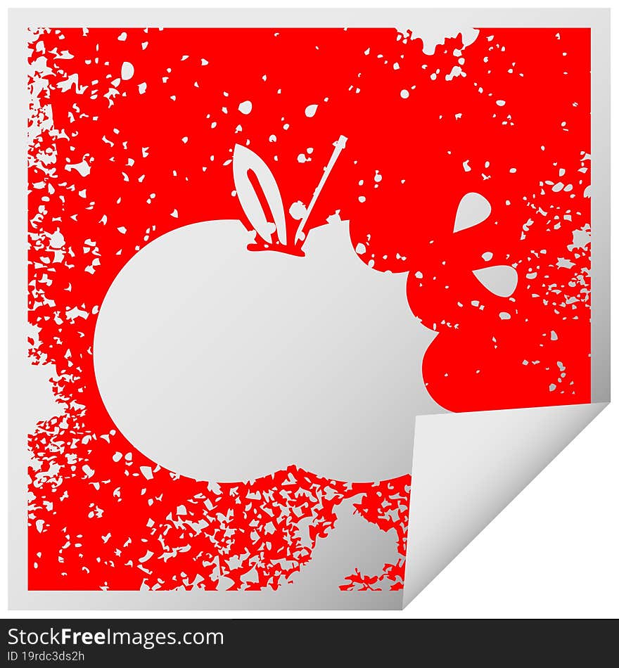 distressed square peeling sticker symbol of a juicy apple