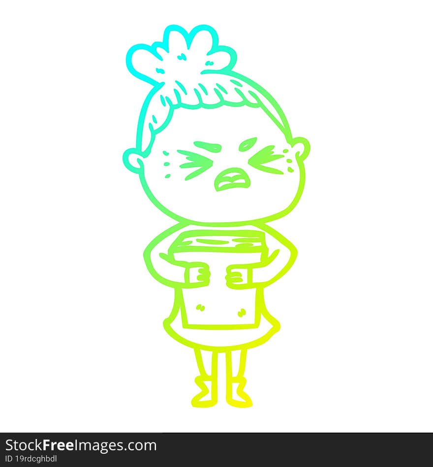 cold gradient line drawing cartoon angry woman