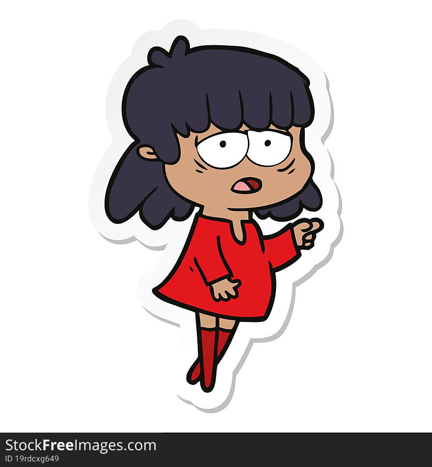 sticker of a cartoon tired woman