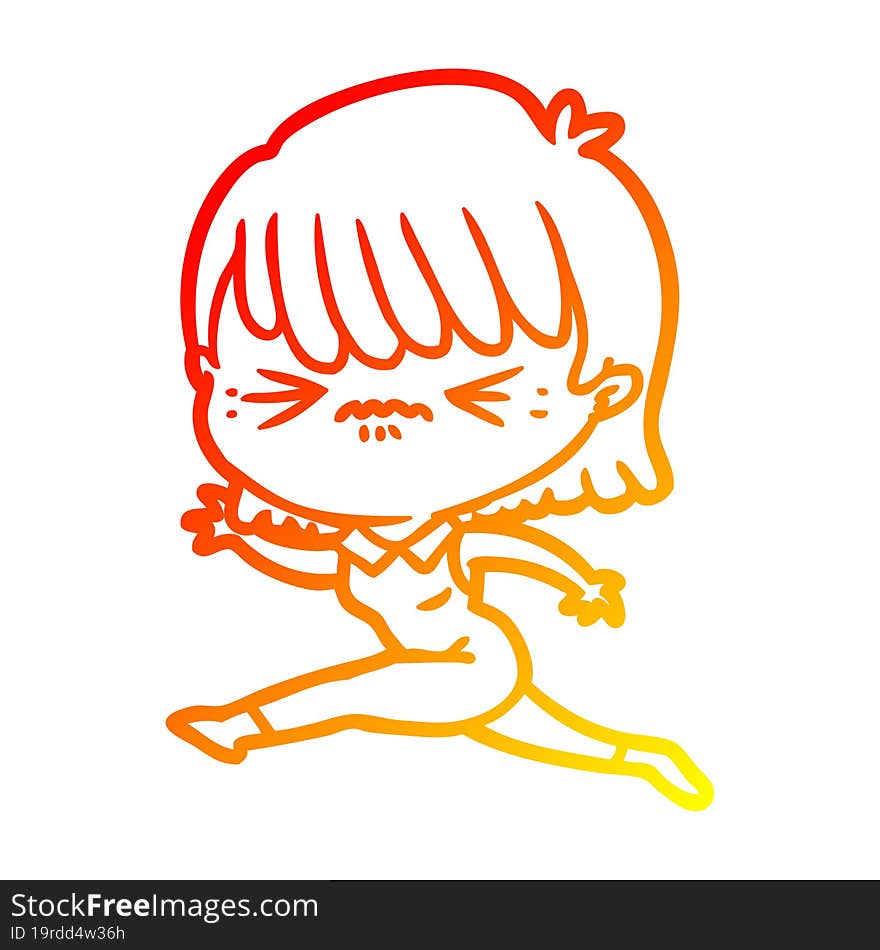 Warm Gradient Line Drawing Cartoon Woman Jumping