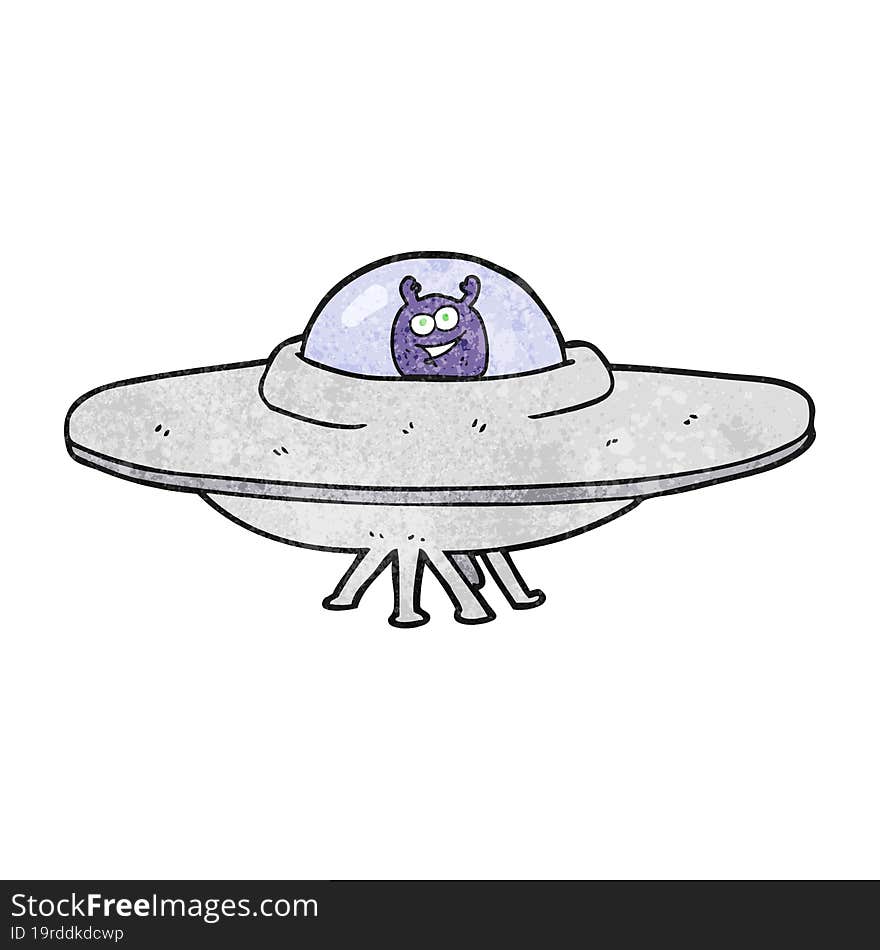 freehand textured cartoon flying saucer