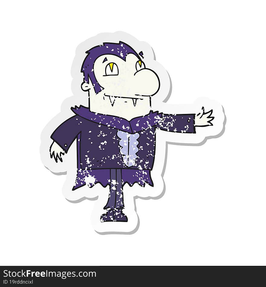 retro distressed sticker of a cartoon vampire