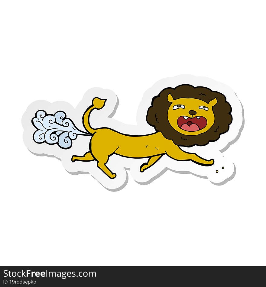 sticker of a cartoon farting lion