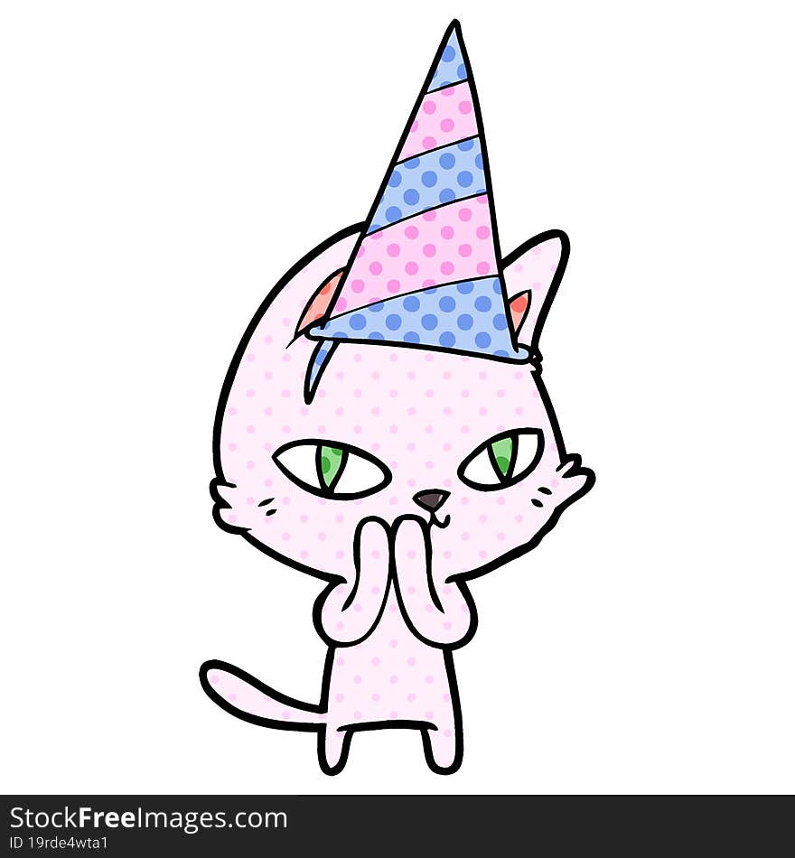 cartoon cat wearing party hat. cartoon cat wearing party hat