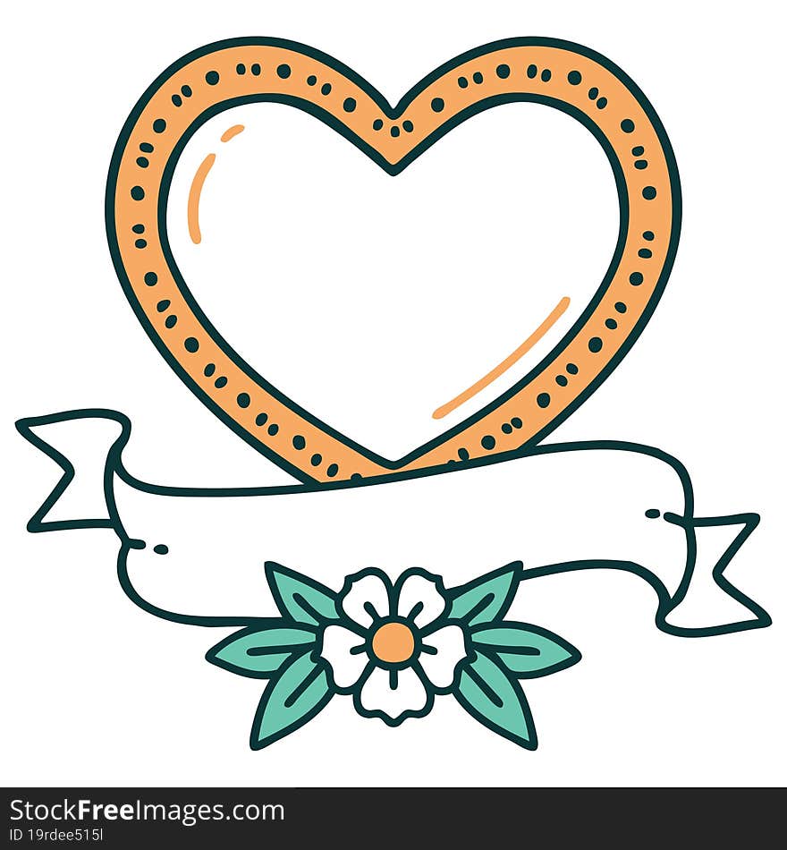 iconic tattoo style image of a heart and banner. iconic tattoo style image of a heart and banner