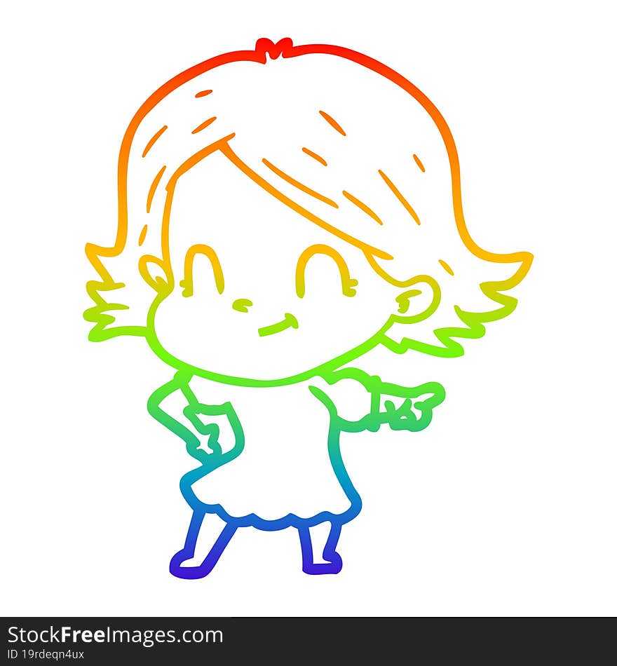 rainbow gradient line drawing cartoon friendly girl