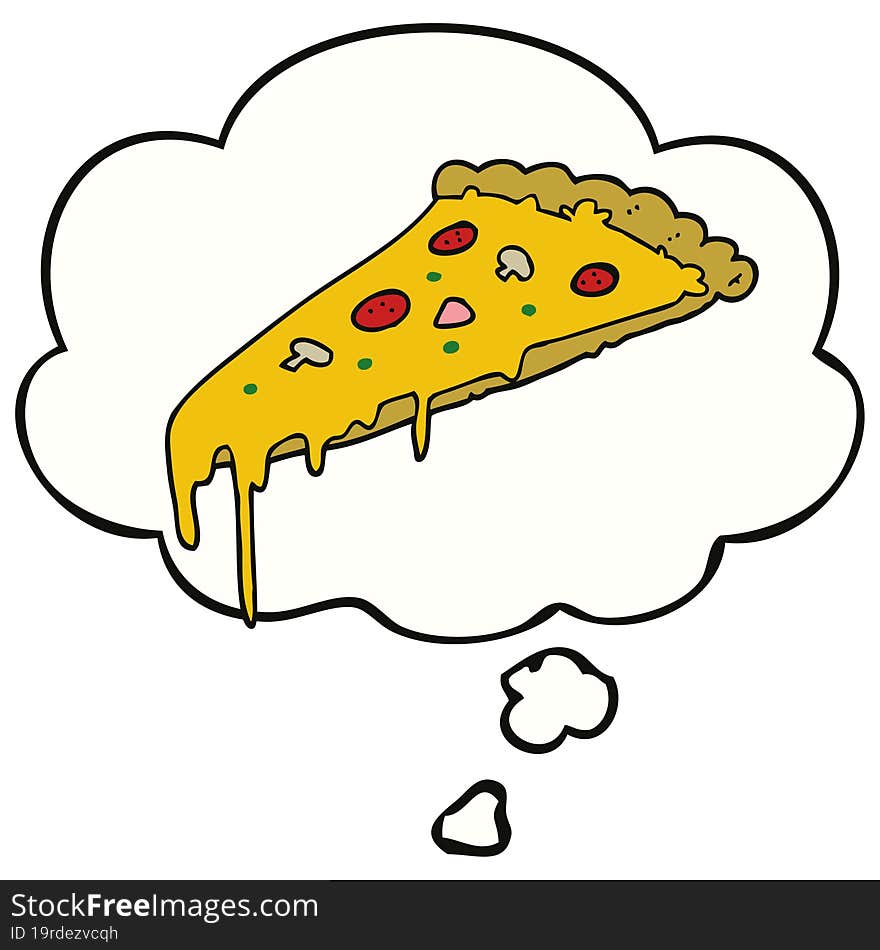 Cartoon Pizza Slice And Thought Bubble