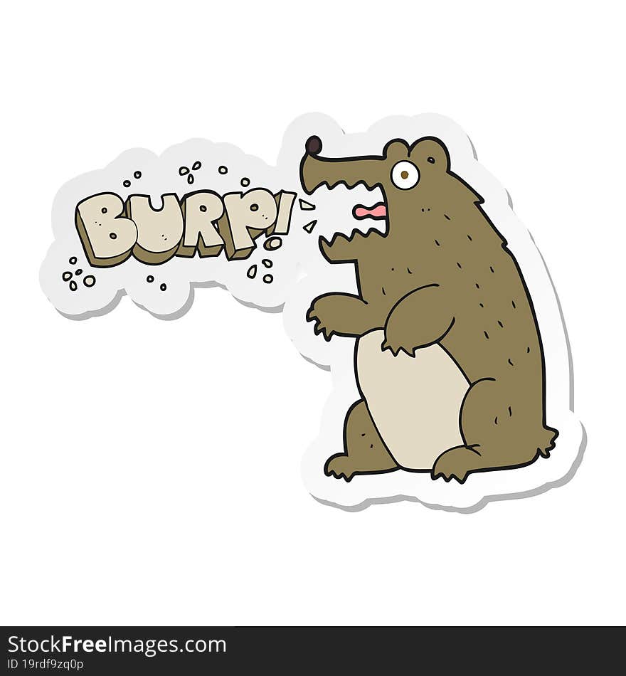 sticker of a cartoon bear burping