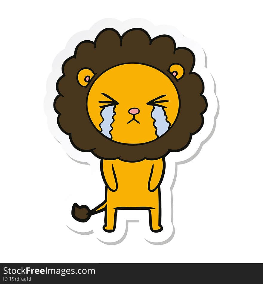 sticker of a cartoon crying lion