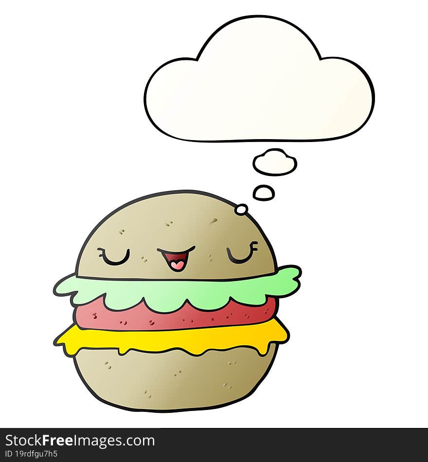 cartoon burger and thought bubble in smooth gradient style