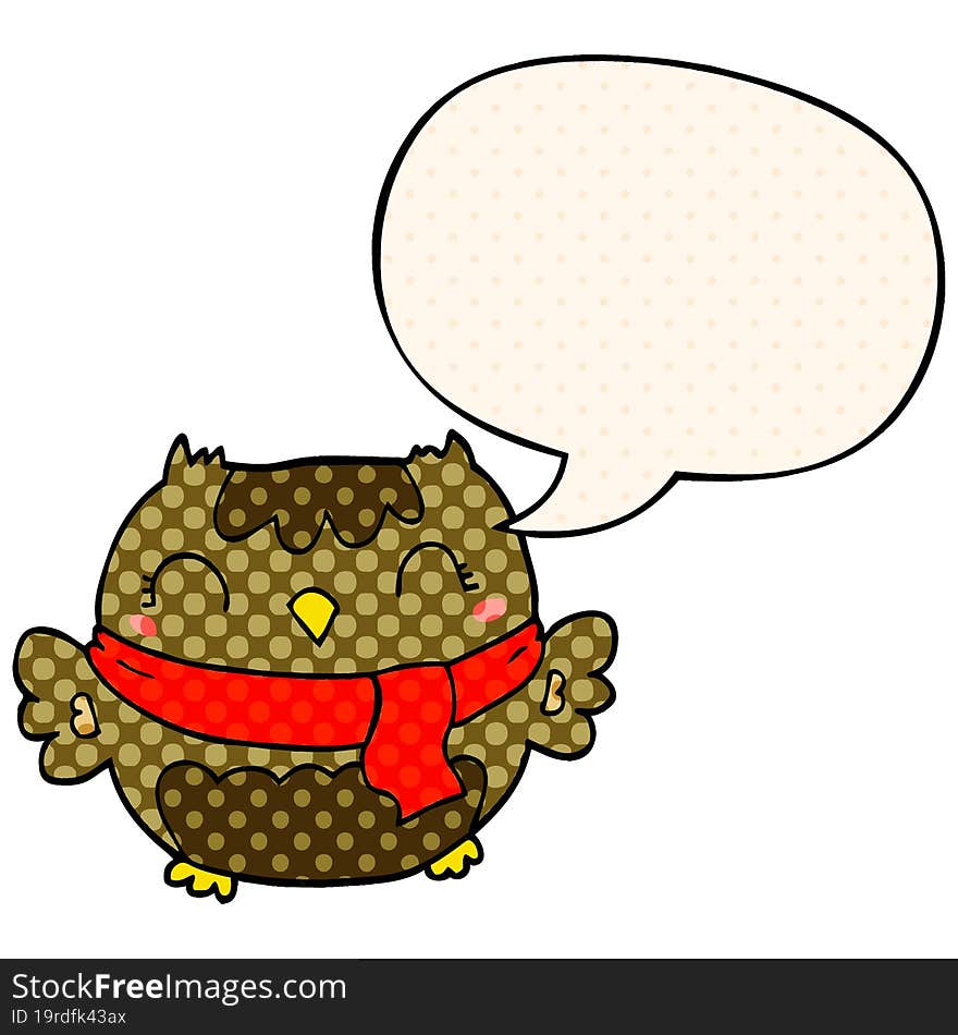 cute cartoon owl and speech bubble in comic book style