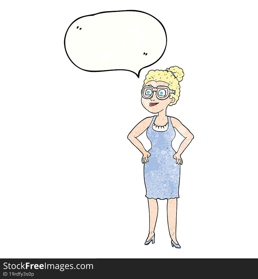 Speech Bubble Textured Cartoon Woman Wearing Glasses