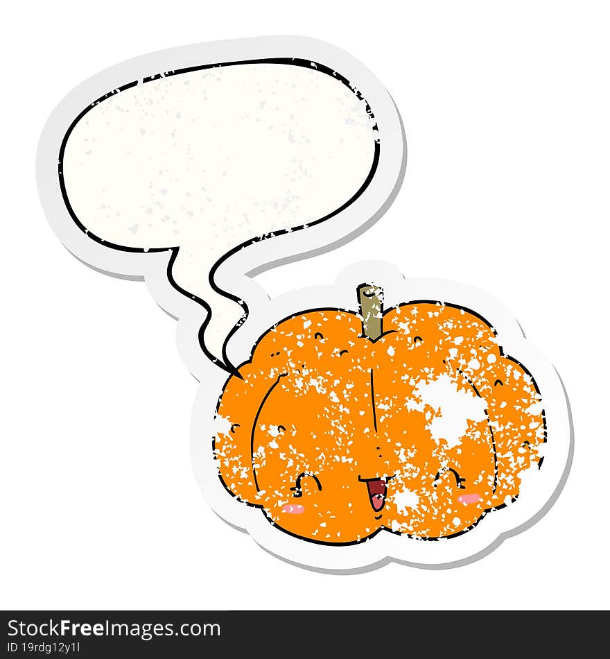 cartoon pumpkin and speech bubble distressed sticker