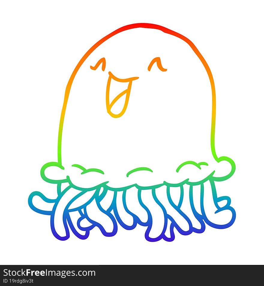 rainbow gradient line drawing happy jellyfish