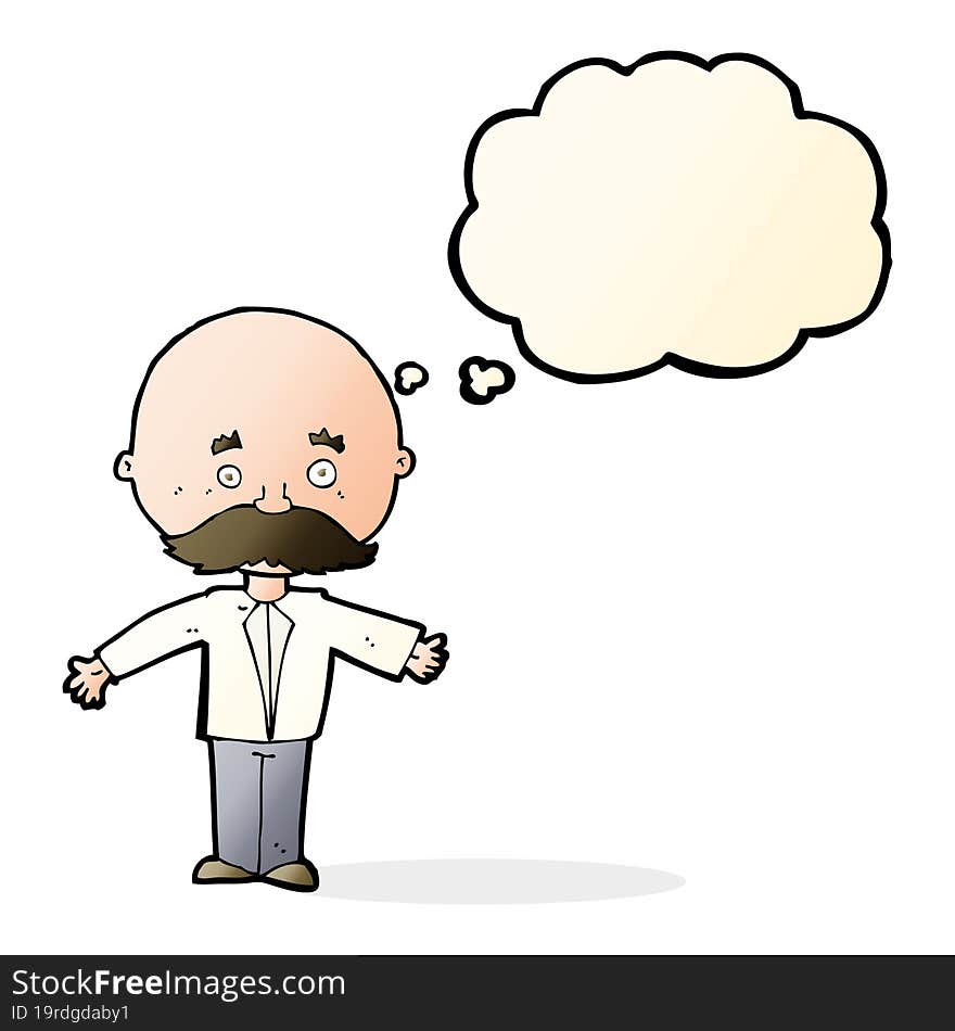 cartoon man with mustache with thought bubble