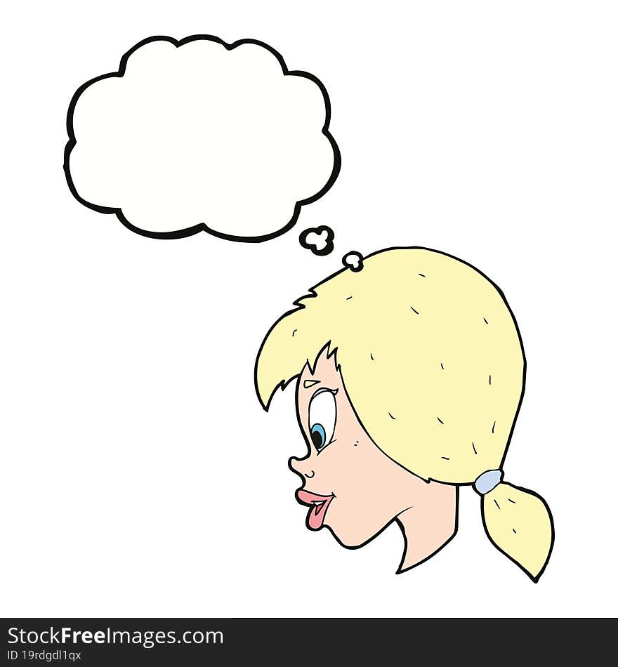 cartoon pretty female face with thought bubble