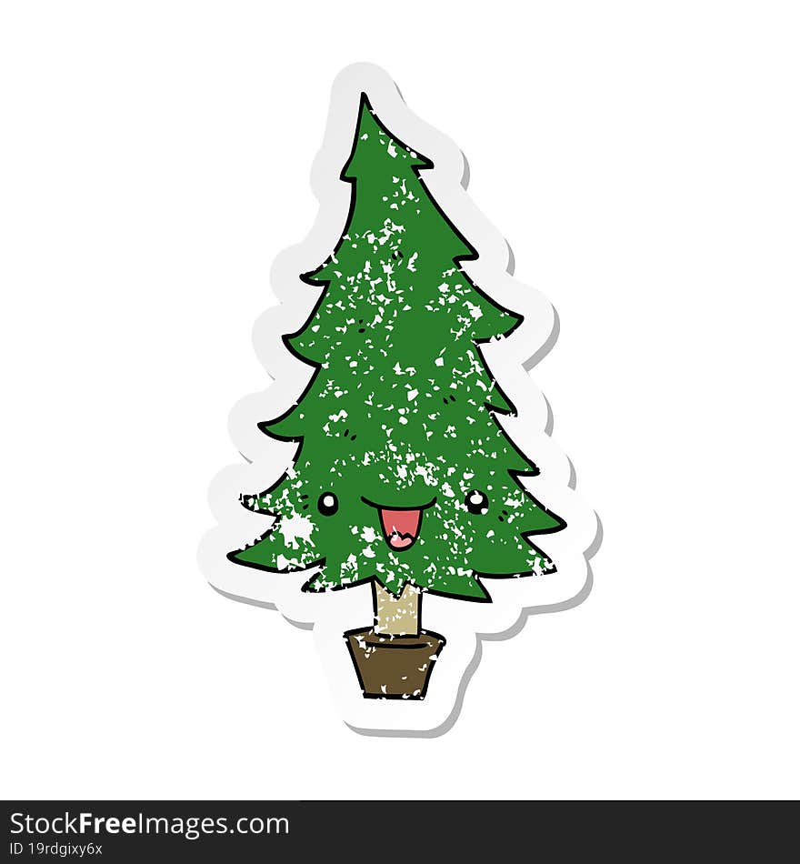 Distressed Sticker Of A Cute Cartoon Christmas Tree