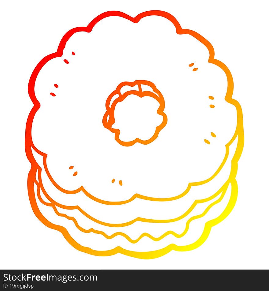 warm gradient line drawing of a cartoon biscuit