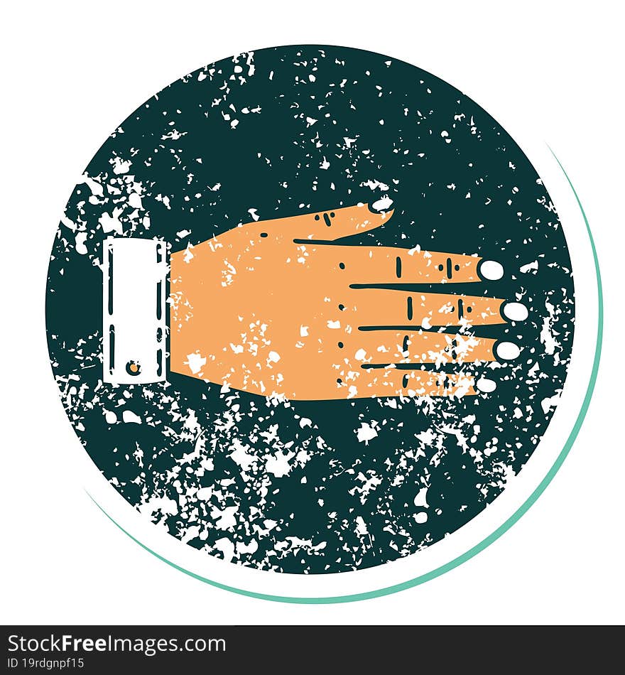 distressed sticker tattoo style icon of a hand