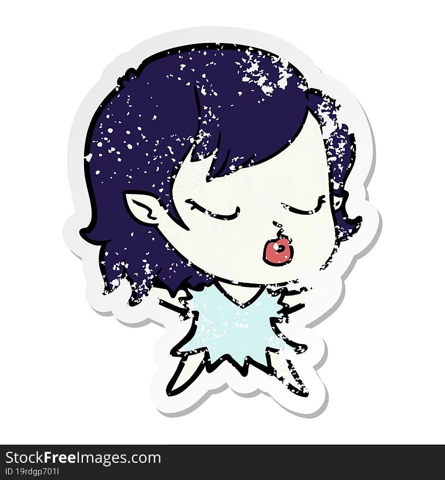 distressed sticker of a cute cartoon vampire girl