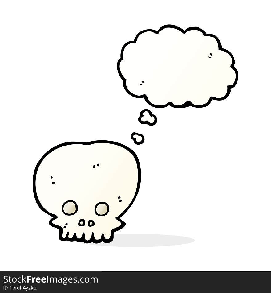 cartoon spooky skull symbol with thought bubble