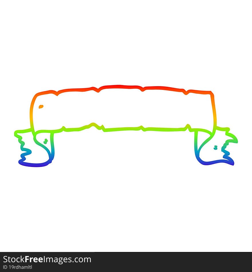 rainbow gradient line drawing of a cartoon scroll banner