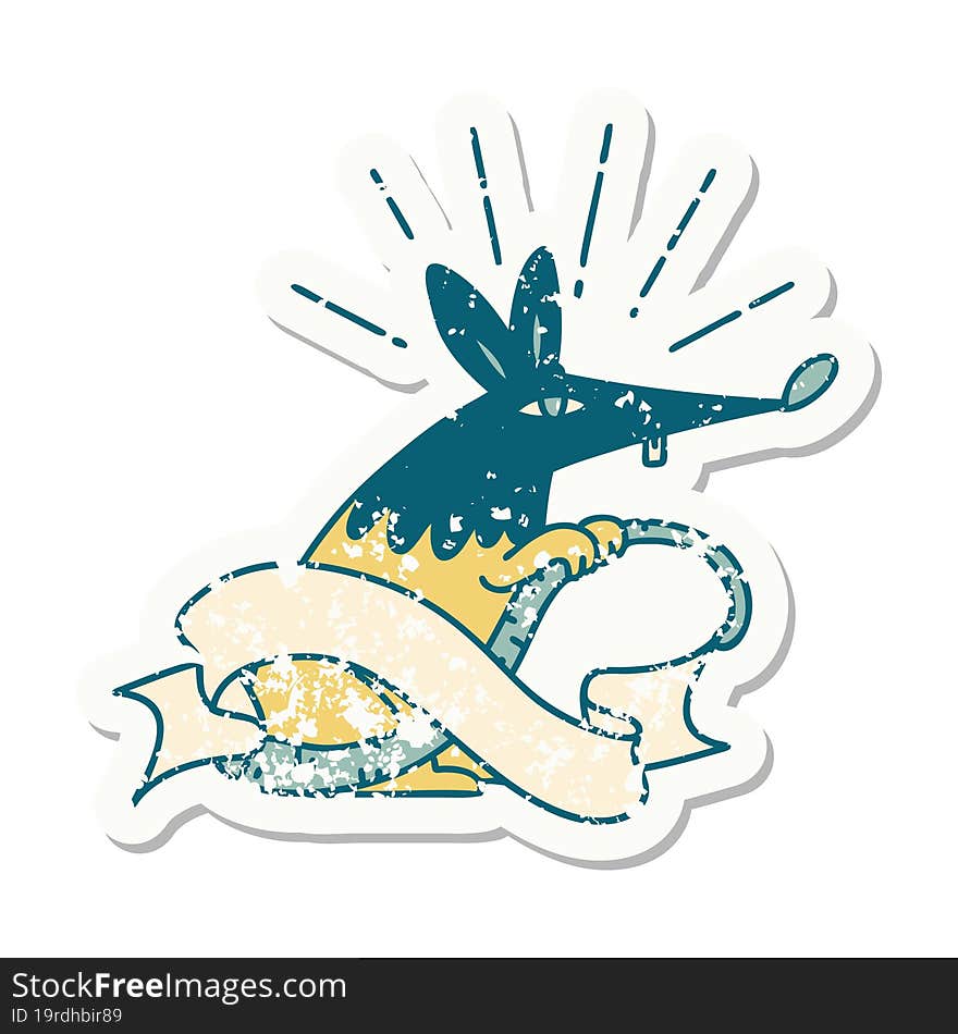 grunge sticker of tattoo style sneaky rat