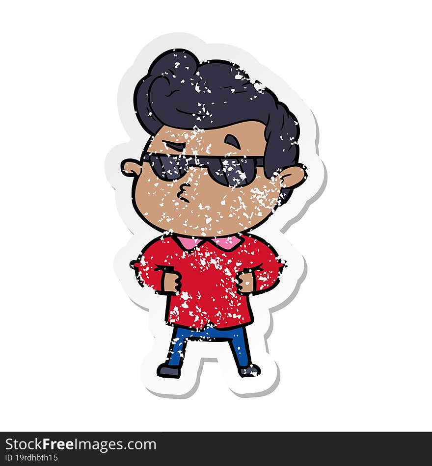 distressed sticker of a cartoon cool guy