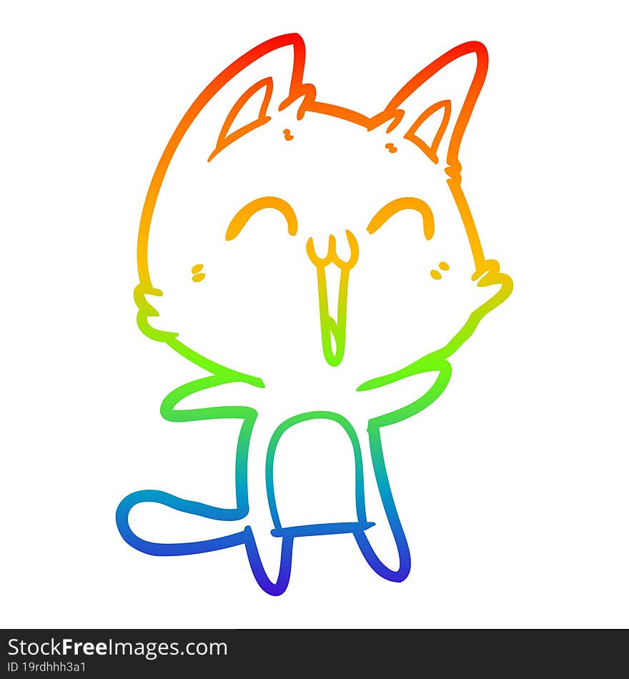 rainbow gradient line drawing of a happy cartoon cat