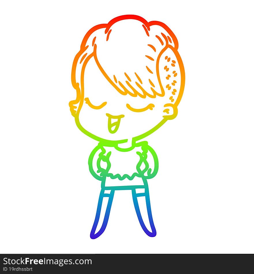 rainbow gradient line drawing happy cartoon girl