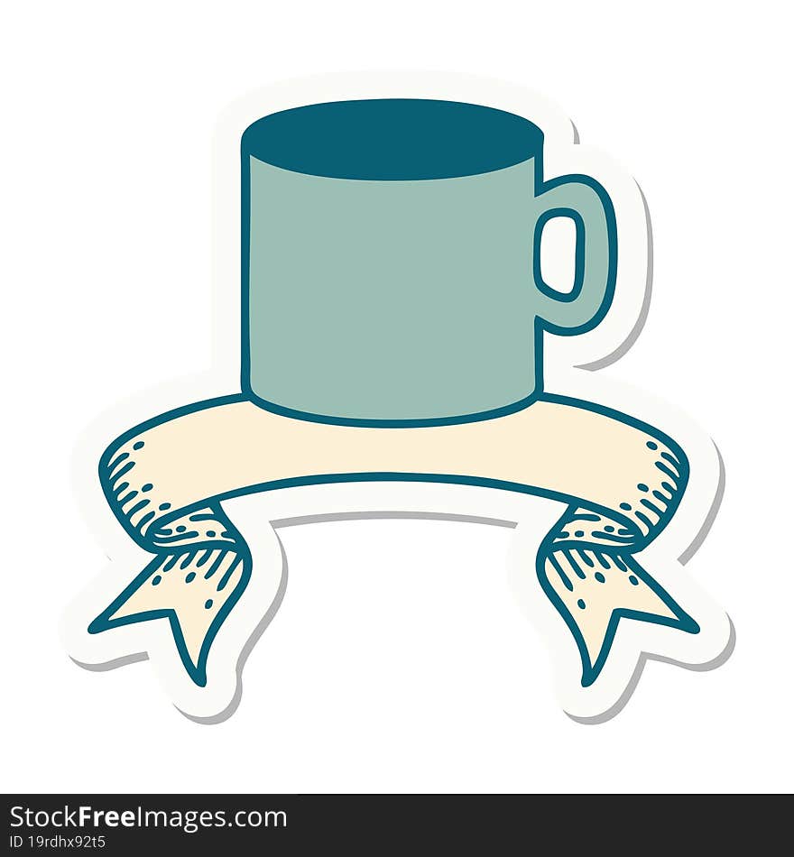 tattoo sticker with banner of cup of coffee