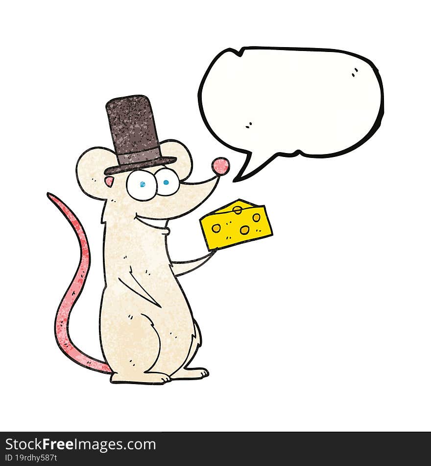 speech bubble textured cartoon mouse with cheese