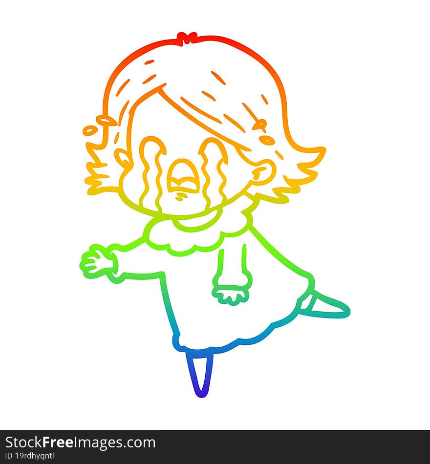 rainbow gradient line drawing cartoon woman crying