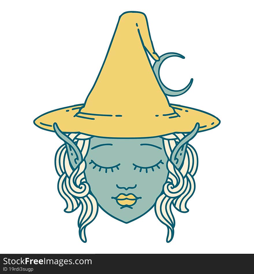 Retro Tattoo Style elf mage character face. Retro Tattoo Style elf mage character face