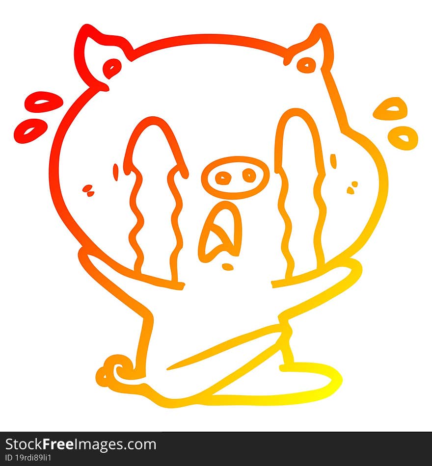 warm gradient line drawing crying pig cartoon