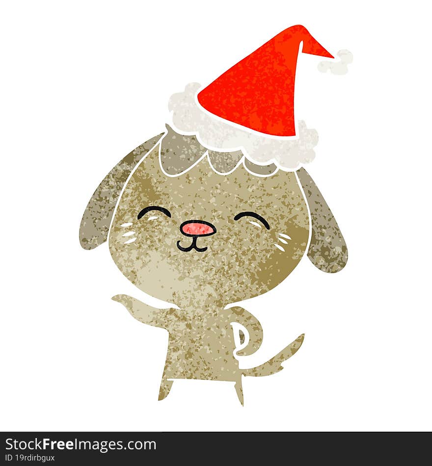 happy retro cartoon of a dog wearing santa hat