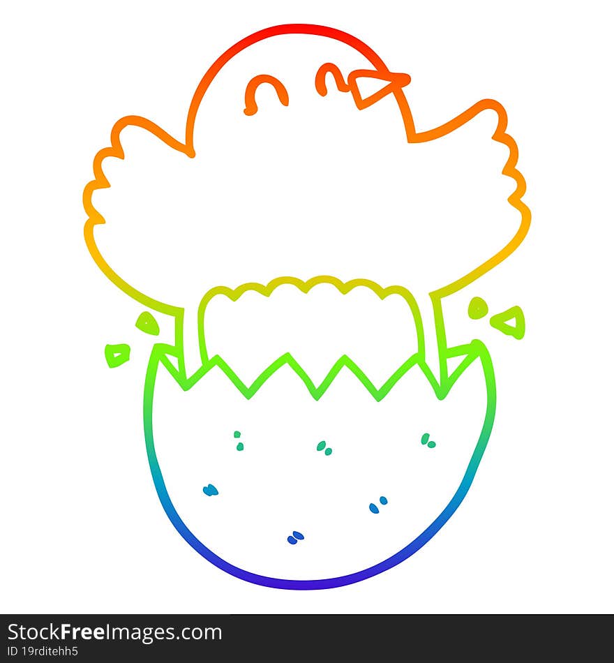 rainbow gradient line drawing of a cartoon hatching chicken