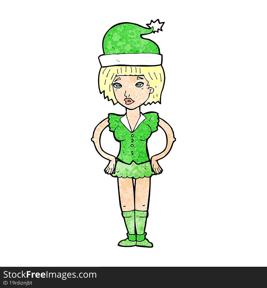 cartoon woman in christmas elf outfit