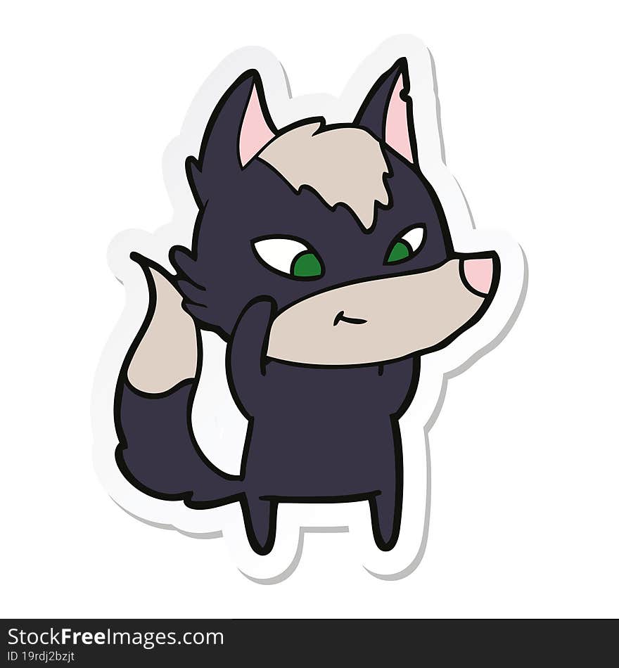 sticker of a friendly cartoon wolf