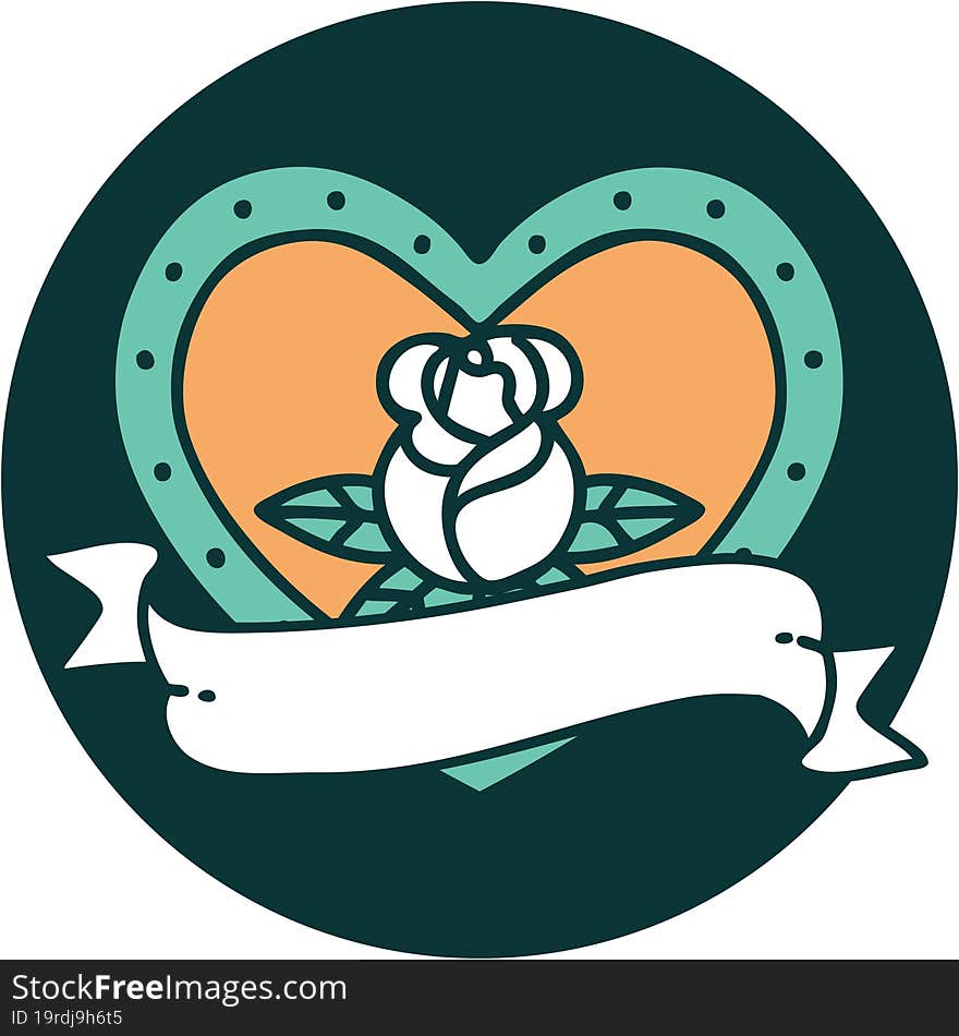 iconic tattoo style image of a heart rose and banner. iconic tattoo style image of a heart rose and banner