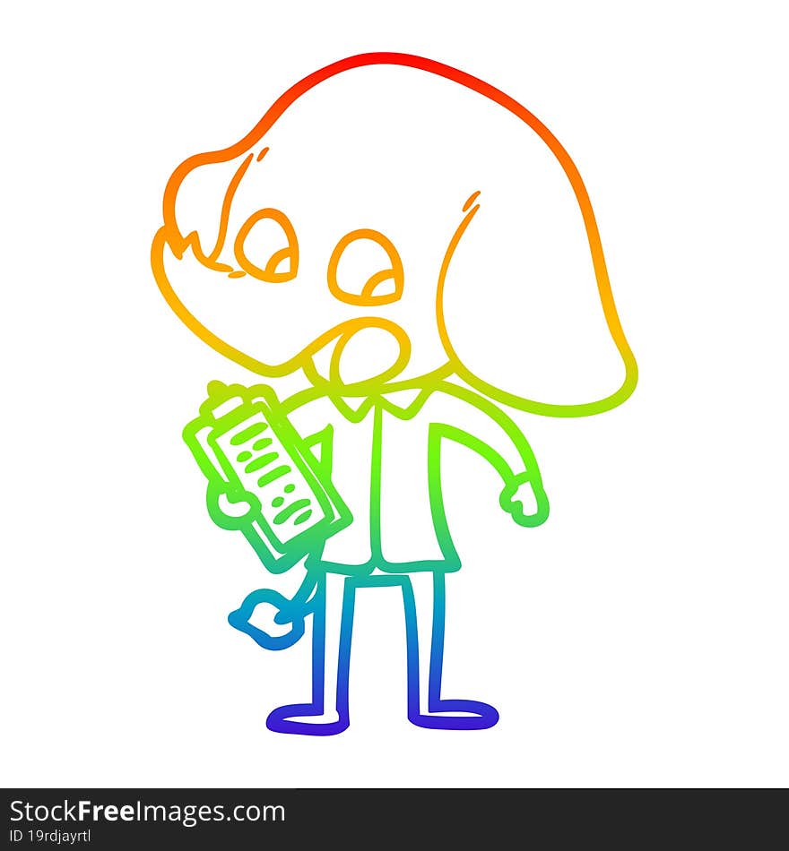 Rainbow Gradient Line Drawing Cute Cartoon Elephant