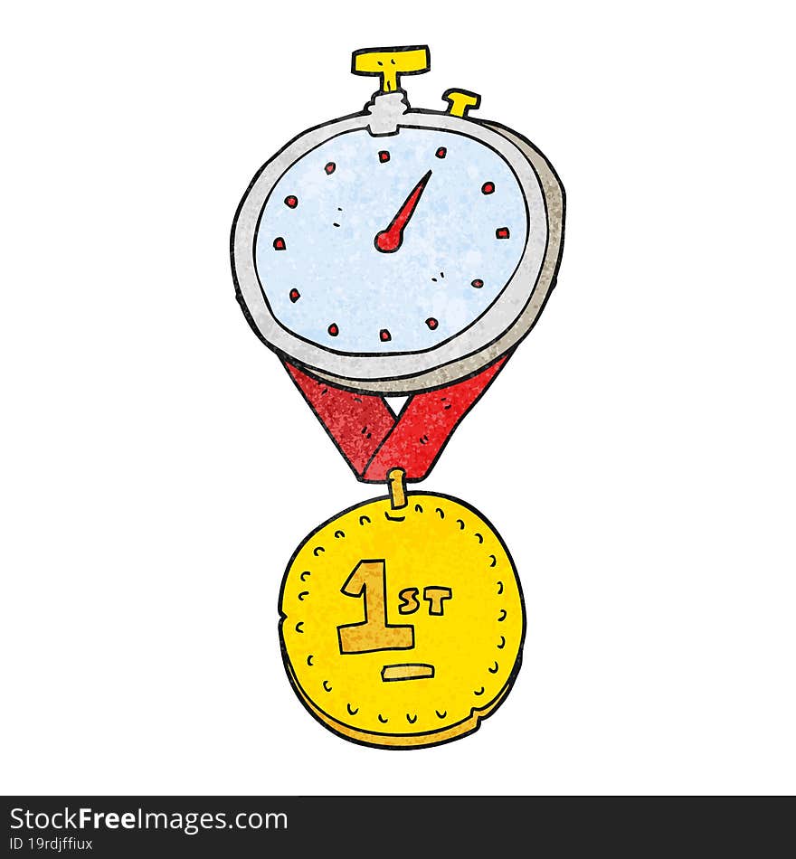 freehand textured cartoon stopwatch and medal