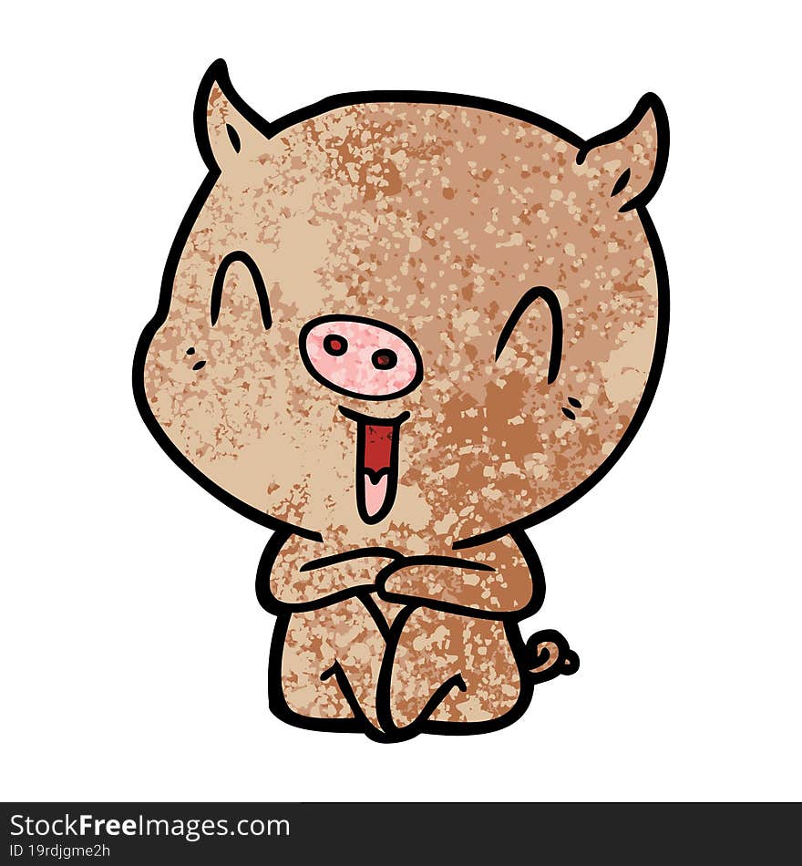 happy cartoon sitting pig. happy cartoon sitting pig