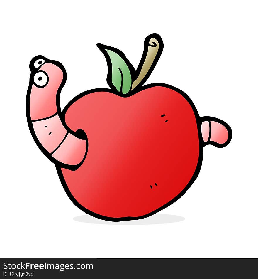 cartooon worm in apple