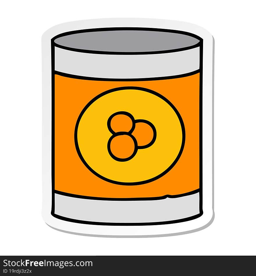 Sticker Cartoon Doodle Of A Can Of Peaches