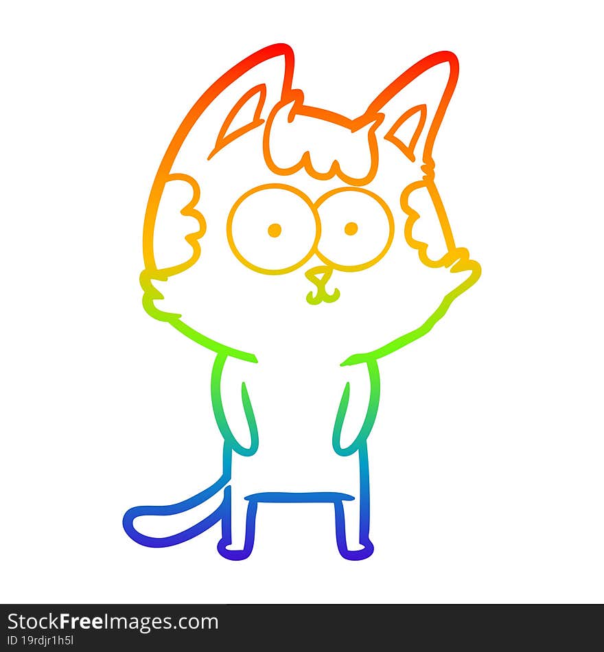 rainbow gradient line drawing of a happy cartoon cat